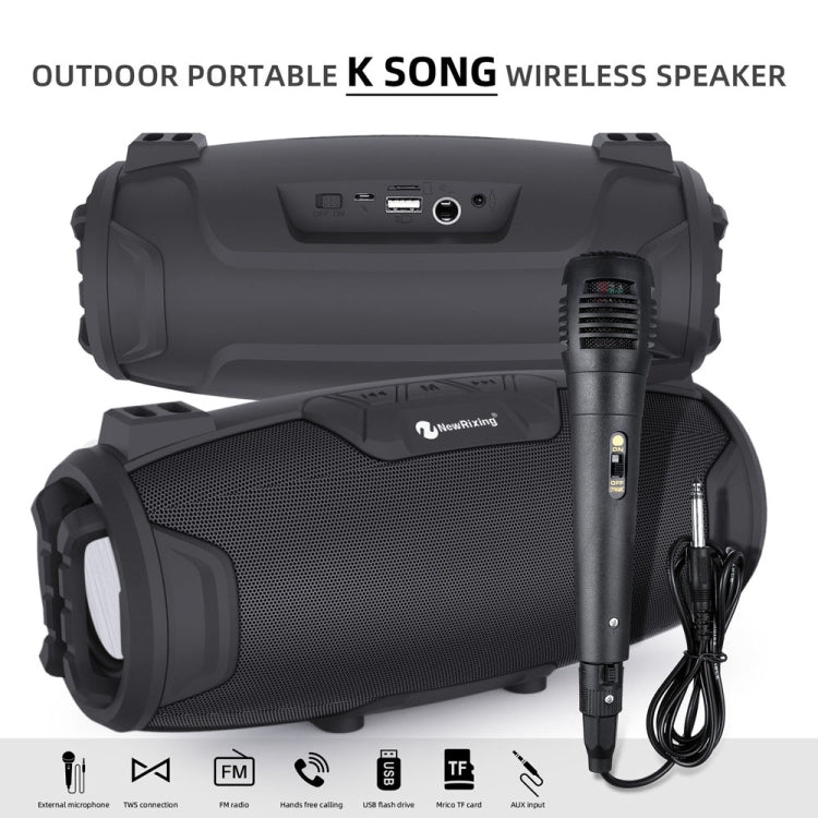 NewRixing NR3026M TWS Outdoor Portable K-song Bluetooth Speaker with Shoulder Strap & Microphone, Support TF Card / FM(Blue) - Desktop Speaker by NewRixing | Online Shopping South Africa | PMC Jewellery | Buy Now Pay Later Mobicred