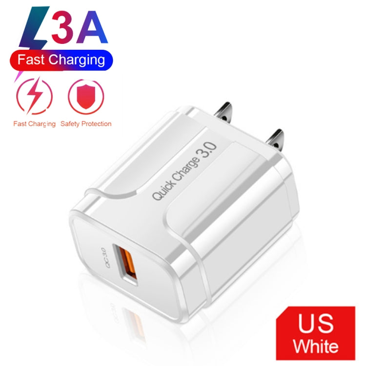 LZ-023 18W QC 3.0 USB Portable Travel Charger + 3A USB to 8 Pin Data Cable, US Plug(White) - USB Charger by PMC Jewellery | Online Shopping South Africa | PMC Jewellery | Buy Now Pay Later Mobicred