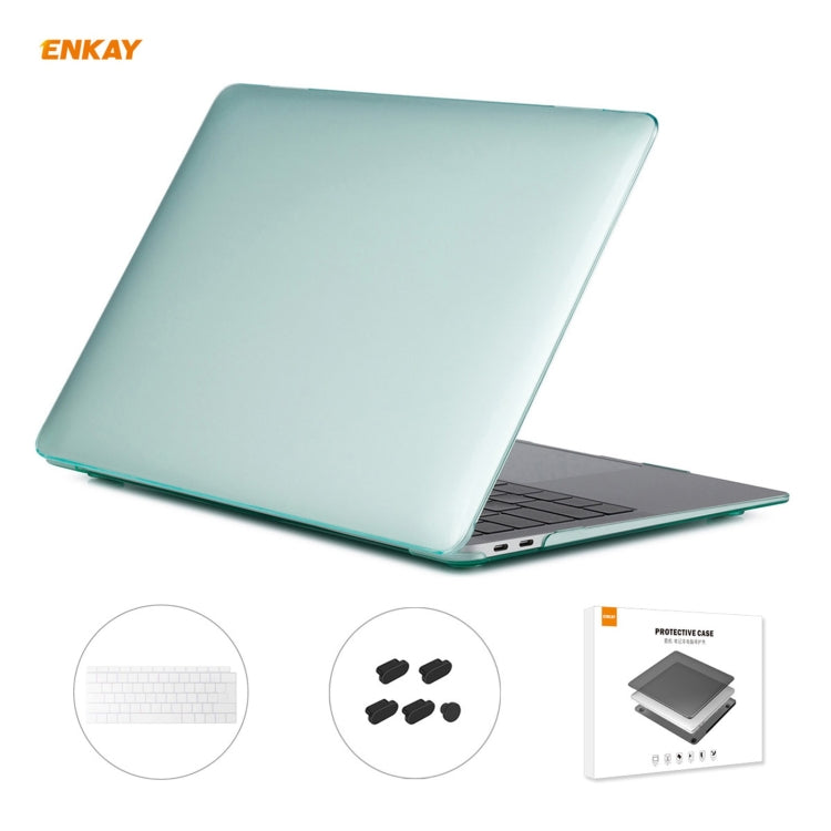 For MacBook Air 13.3 inch A1932 2018 ENKAY 3 in 1 Crystal Laptop Protective Case and EU Version TPU Keyboard Film and Anti-dust Plugs Set(Green) - MacBook Air Cases by ENKAY | Online Shopping South Africa | PMC Jewellery | Buy Now Pay Later Mobicred