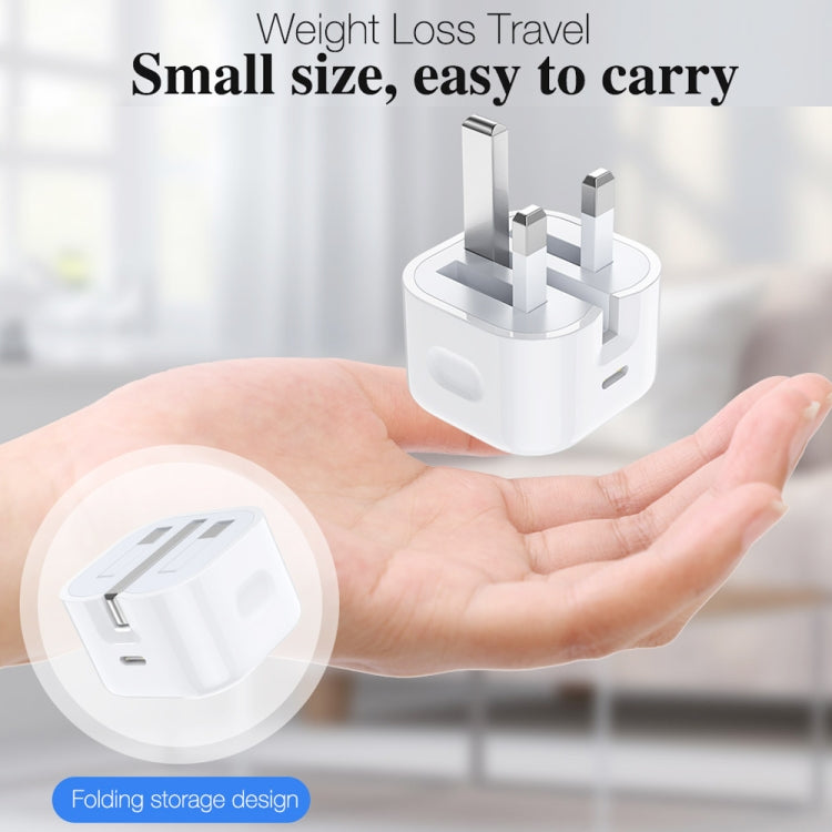 A2344 20W PD 3.0 Type-C / USB-C Folding Travel Charger + USB-C / Type-C to 8 Pin Fast Charging Data Cable Set, UK Plug, Length: 2m - USB Charger by PMC Jewellery | Online Shopping South Africa | PMC Jewellery | Buy Now Pay Later Mobicred