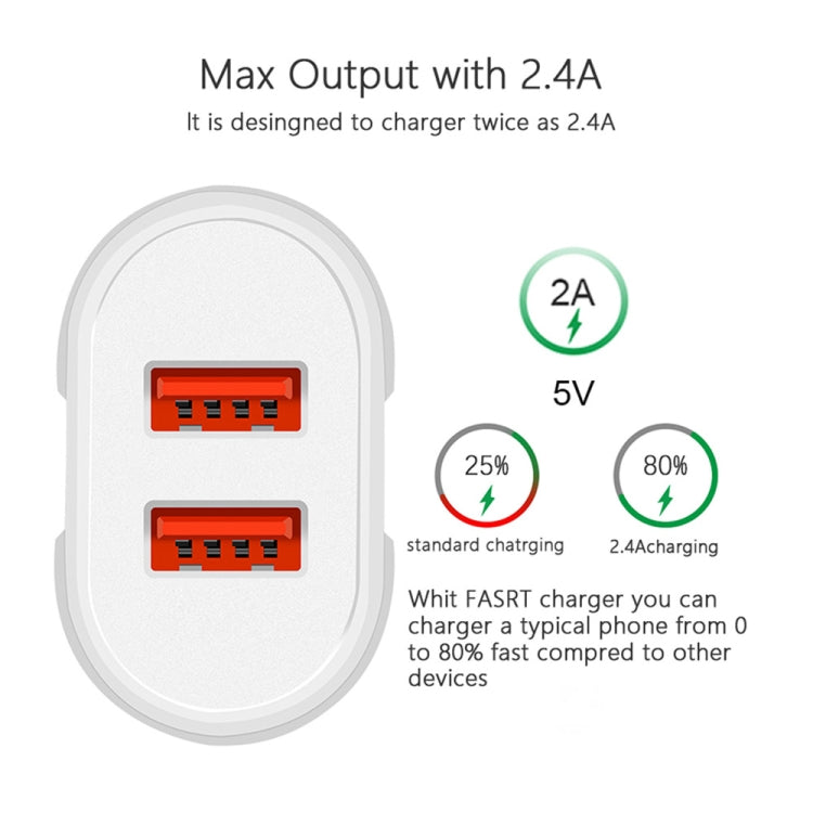 Dual USB Portable Travel Charger + 1 Meter USB to 8 Pin Data Cable, EU Plug(Black) - free shipping - PMC Jewellery - Order now!