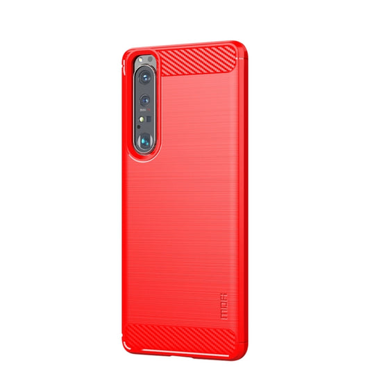 For Sony Xperia 1 lll MOFI Gentleness Series Brushed Texture Carbon Fiber Soft TPU Case(Red) - Sony Cases by MOFI | Online Shopping South Africa | PMC Jewellery