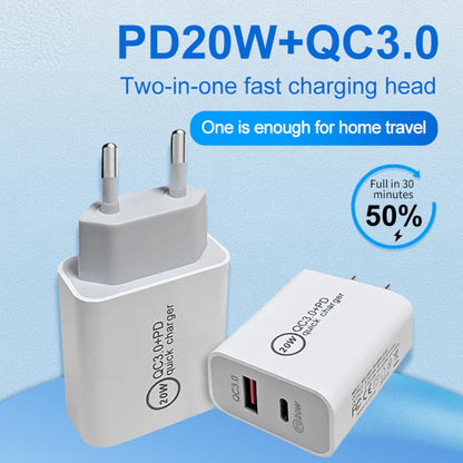 TCS-20WACA 20W PD Type-C + QC 3.0 USB Interface Fast Charging Travel Charger with USB to 8 Pin Fast Charge Data Cable AU Plug - USB Charger by PMC Jewellery | Online Shopping South Africa | PMC Jewellery | Buy Now Pay Later Mobicred