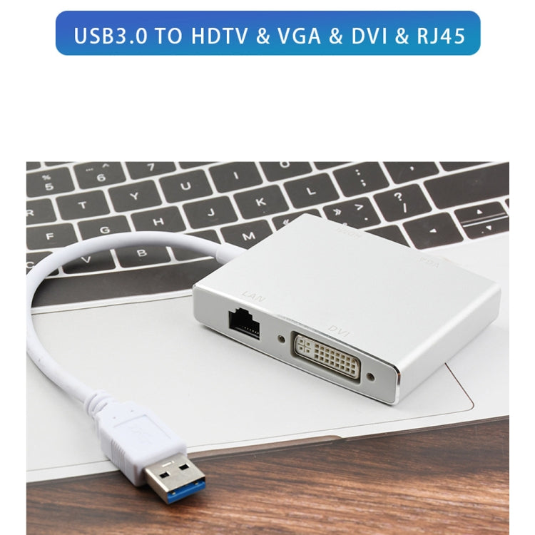 WS-03 4 in 1 USB 3.0 to VGA + HDMI + DVI + RJ45 Network Card Ethernet Converter - USB Cable by PMC Jewellery | Online Shopping South Africa | PMC Jewellery | Buy Now Pay Later Mobicred