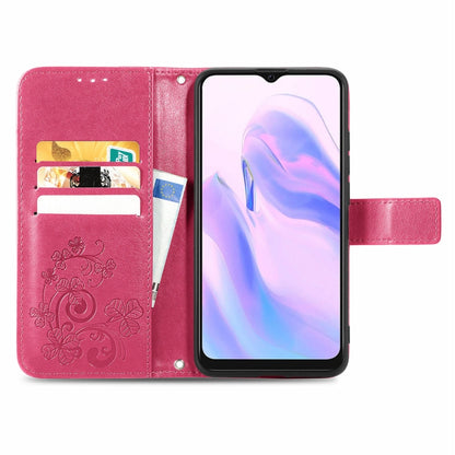 For Blackview A70 Four-leaf Clasp Embossed Buckle Mobile Phone Protection Leather Case with Lanyard & Card Slot & Wallet & Bracket Function(Magenta) - More Brand by PMC Jewellery | Online Shopping South Africa | PMC Jewellery | Buy Now Pay Later Mobicred