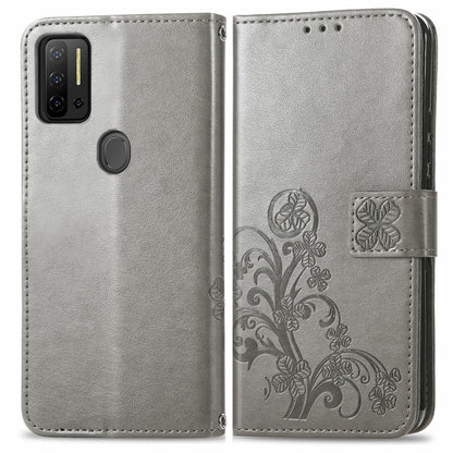 For Ulefone Note 11 Plus Four-leaf Clasp Embossed Buckle Mobile Phone Protection Leather Case with Lanyard & Card Slot & Wallet & Bracket Function(Gray) - Ulefone Cases by PMC Jewellery | Online Shopping South Africa | PMC Jewellery | Buy Now Pay Later Mobicred