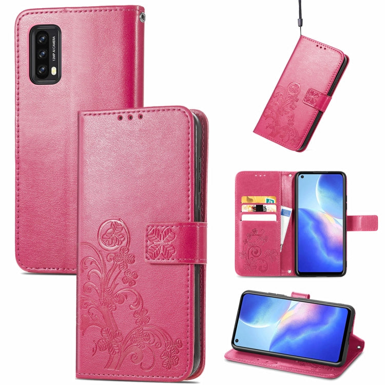 For Blackview A90 Four-leaf Clasp Embossed Buckle Mobile Phone Protection Leather Case with Lanyard & Card Slot & Wallet & Bracket Function(Magenta) -  by PMC Jewellery | Online Shopping South Africa | PMC Jewellery