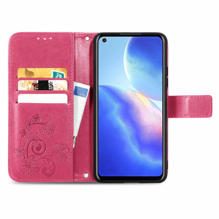 For Blackview A90 Four-leaf Clasp Embossed Buckle Mobile Phone Protection Leather Case with Lanyard & Card Slot & Wallet & Bracket Function(Magenta) -  by PMC Jewellery | Online Shopping South Africa | PMC Jewellery