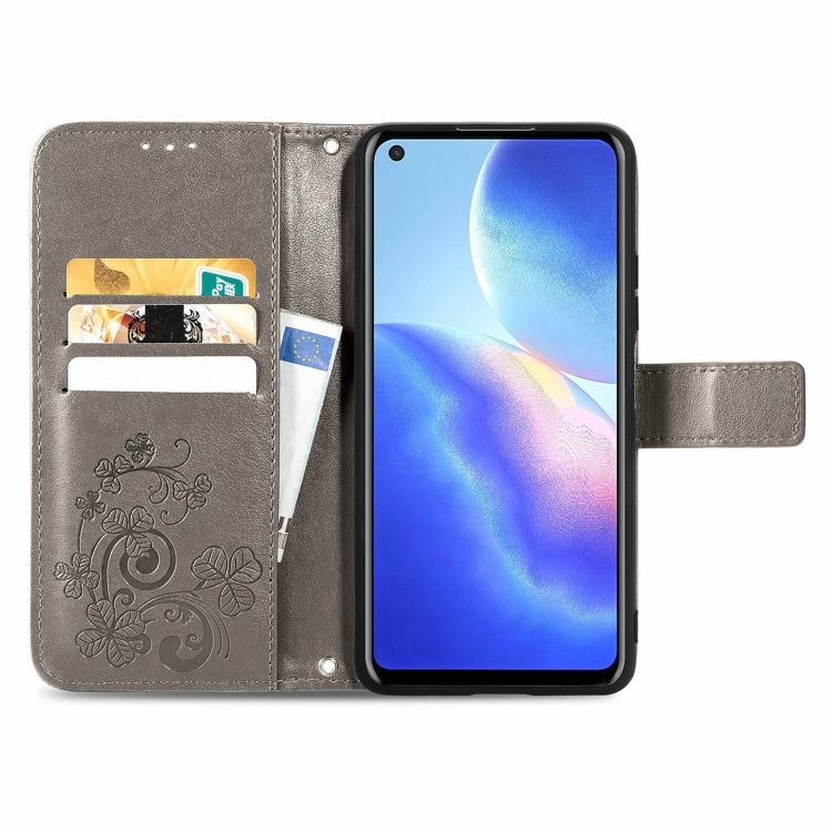 For Blackview A90 Four-leaf Clasp Embossed Buckle Mobile Phone Protection Leather Case with Lanyard & Card Slot & Wallet & Bracket Function(Gray) -  by PMC TechLife | Online Shopping South Africa | PMC TechLife | Buy Now Pay Later Mobicred