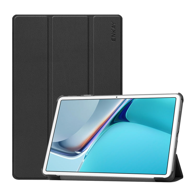 For Huawei MatePad 11 2021 ENKAY Custer Texture Horizontal Flip PU+PC Leather Case with Three-folding Holder & Sleep / Wake-up Function(Black) - free shipping - PMC TechLife - Order now!