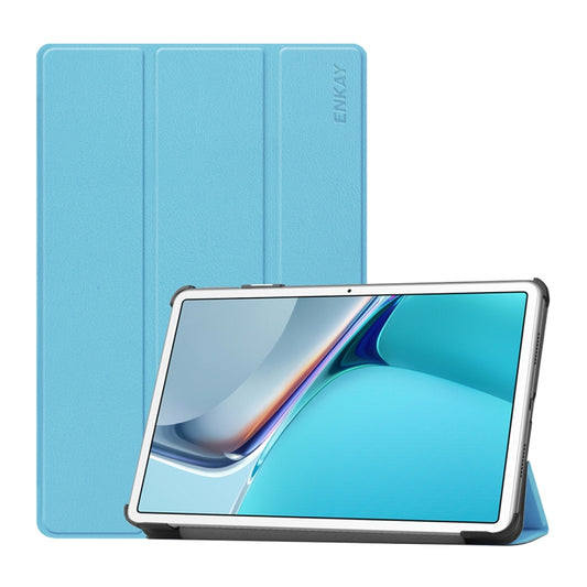 For Huawei MatePad 11 2021 ENKAY Custer Texture Horizontal Flip PU+PC Leather Case with Three-folding Holder & Sleep / Wake-up Function(Light Blue) - Huawei by ENKAY | Online Shopping South Africa | PMC Jewellery | Buy Now Pay Later Mobicred