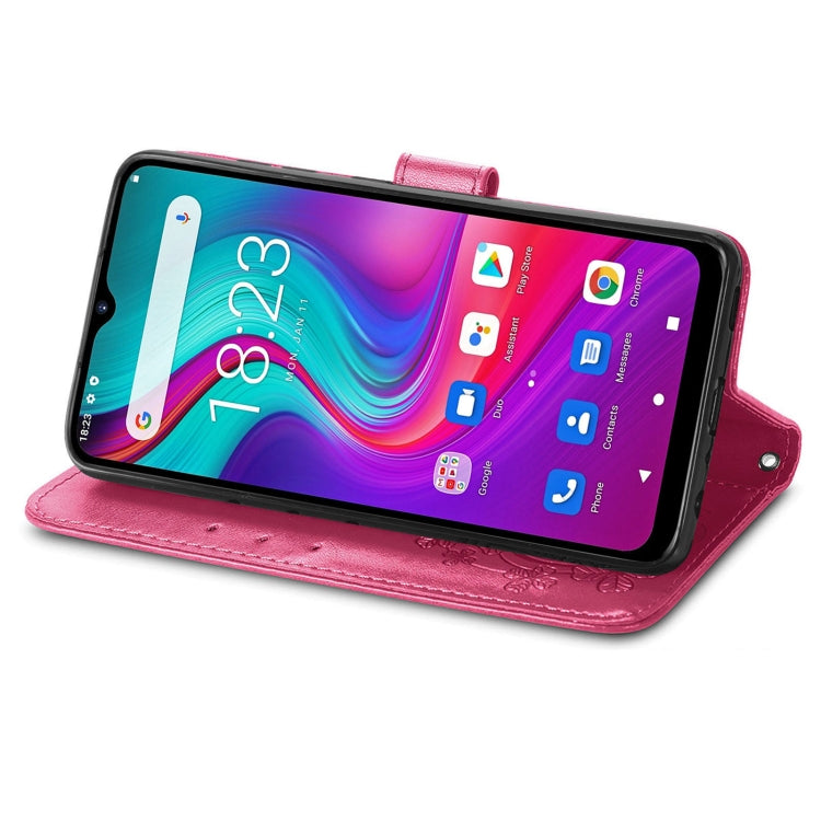For  Doogee X96 Pro Four-leaf Clasp Embossed Buckle Mobile Phone Protection Leather Case with Lanyard & Card Slot & Wallet & Bracket Function(Magenta) - More Brand by PMC TechLife | Online Shopping South Africa | PMC TechLife | Buy Now Pay Later Mobicred