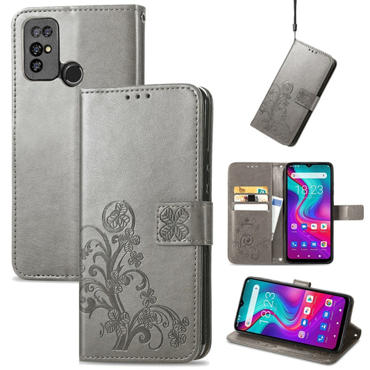 For  Doogee X96 Pro Four-leaf Clasp Embossed Buckle Mobile Phone Protection Leather Case with Lanyard & Card Slot & Wallet & Bracket Function(Gray) - More Brand by PMC Jewellery | Online Shopping South Africa | PMC Jewellery | Buy Now Pay Later Mobicred