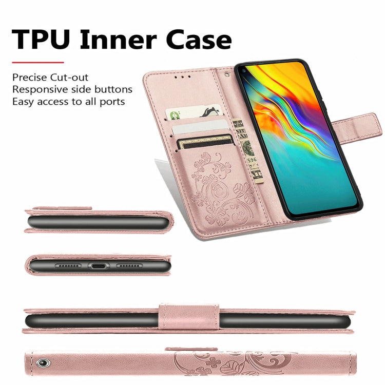 For  Doogee X96 Pro Four-leaf Clasp Embossed Buckle Mobile Phone Protection Leather Case with Lanyard & Card Slot & Wallet & Bracket Function(Magenta) - More Brand by PMC TechLife | Online Shopping South Africa | PMC TechLife | Buy Now Pay Later Mobicred