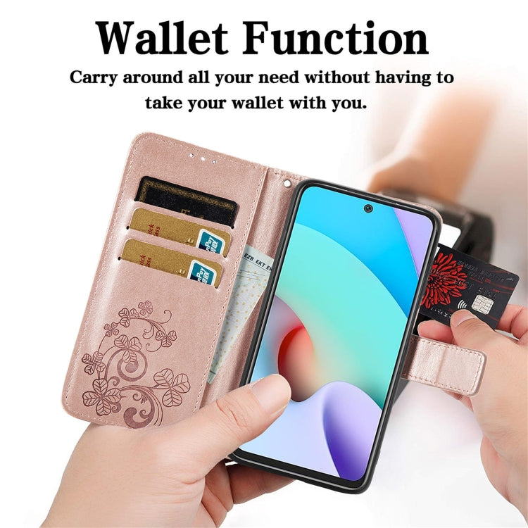 For Blackview A100 Four-leaf Clasp Embossed Buckle Mobile Phone Protection Leather Case with Lanyard & Card Slot & Wallet & Bracket Function(Rose Gold) - free shipping - PMC TechLife - Order now!