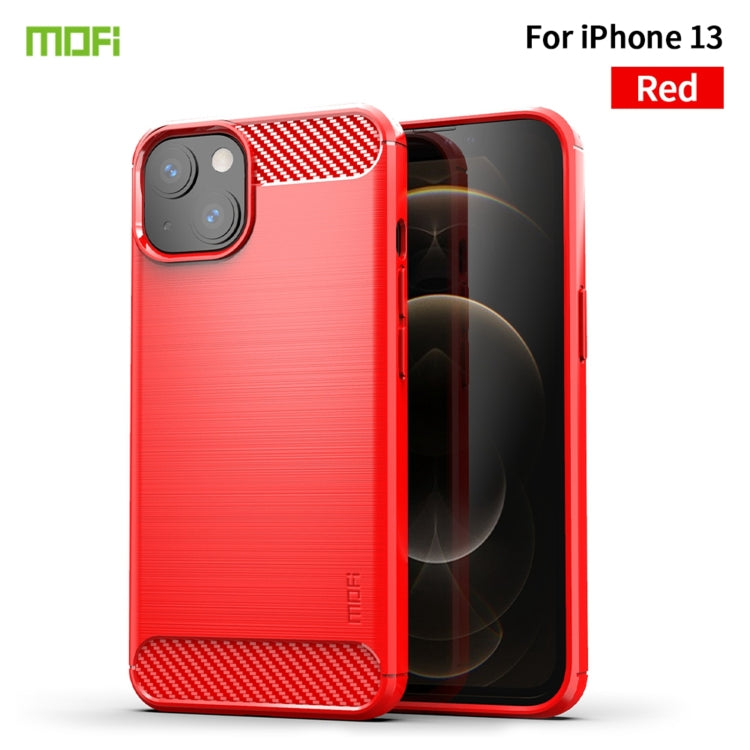 For iPhone 13 MOFI Gentleness Series Brushed Texture Carbon Fiber Soft TPU Case (Red) - iPhone 13 Cases by MOFI | Online Shopping South Africa | PMC Jewellery | Buy Now Pay Later Mobicred