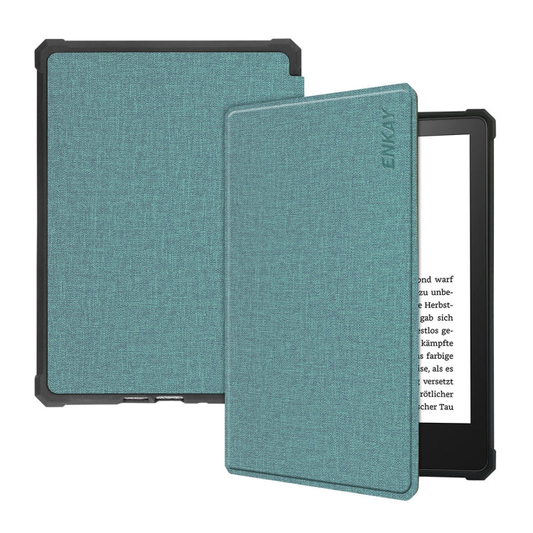 For Amazon Kindle Paperwhite 5 2021 ENKAY Solid Color Denim Texture Horizontal Flip Leather Tablet Case with Sleep / Wake-up Function(Green) - free shipping - PMC TechLife - Order now!