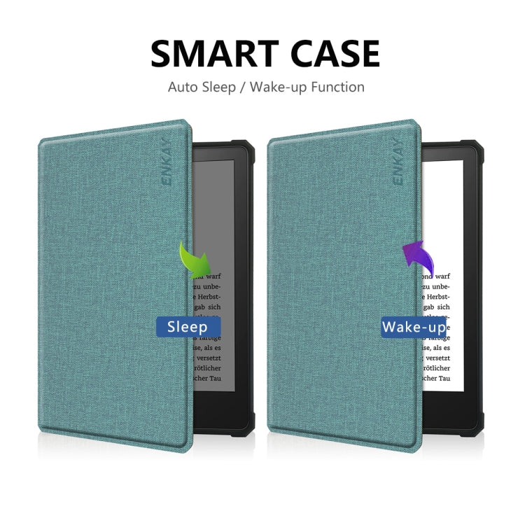 For Amazon Kindle Paperwhite 5 2021 ENKAY Solid Color Denim Texture Horizontal Flip Leather Tablet Case with Sleep / Wake-up Function(Green) - free shipping - PMC TechLife - Order now!