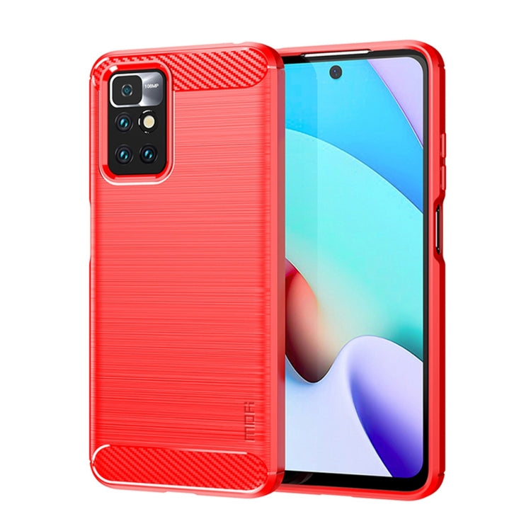 For Xiaomi Redmi 10 / 10 Prime MOFI Gentleness Series Brushed Texture Carbon Fiber Soft TPU Phone Case(Red) - Xiaomi Cases by MOFI | Online Shopping South Africa | PMC Jewellery