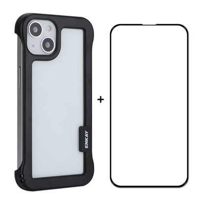 For iPhone 13 ENKAY Frameless Hollow PC Case + Glass Film(Black) - iPhone 13 Cases by ENKAY | Online Shopping South Africa | PMC Jewellery | Buy Now Pay Later Mobicred