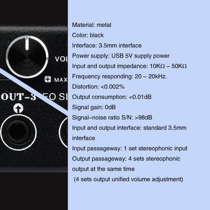 1 In 4 Out Audio Frequency Signal Splitter Distribute Device, Non Consumption, 3.5mm Interface Output -  by PMC Jewellery | Online Shopping South Africa | PMC Jewellery | Buy Now Pay Later Mobicred