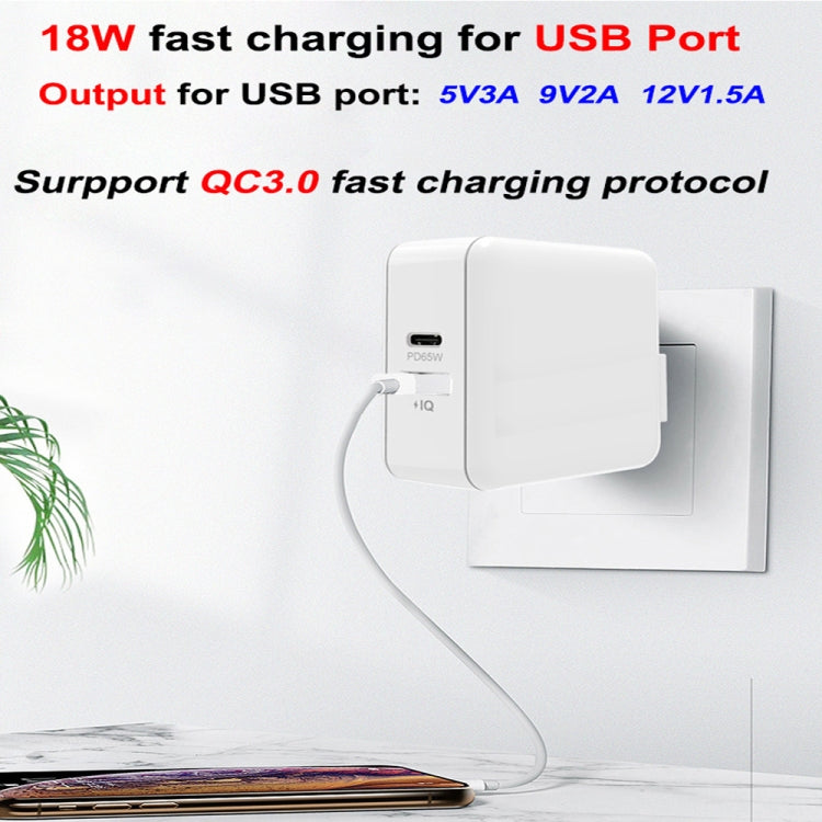 PD-65W USB-C / Type-C + QC3. 0 USB Laptop Charging Adapter, EU Plug / US Plug(White) - Cable & Adapter by PMC Jewellery | Online Shopping South Africa | PMC Jewellery | Buy Now Pay Later Mobicred