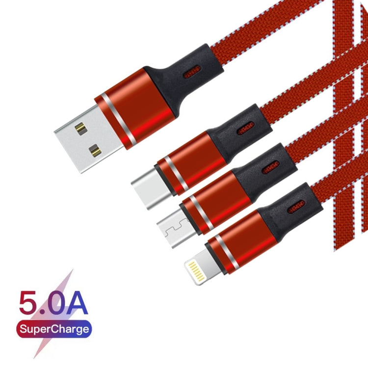 XJ-76 40W 5A 3 in 1 USB to 8 Pin + Type-C + Micro USB Super Flash Charging Cable, Length: 1.18m(Red) - Multifunction Cable by PMC Jewellery | Online Shopping South Africa | PMC Jewellery | Buy Now Pay Later Mobicred