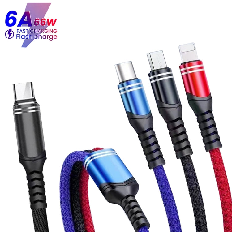 XJ-79 66W 6A 3 in 1 Type-C to 8 Pin + Type-C + Micro USB Super Flash Charging Cable, Length: 1.2m - Multifunction Cable by PMC Jewellery | Online Shopping South Africa | PMC Jewellery | Buy Now Pay Later Mobicred