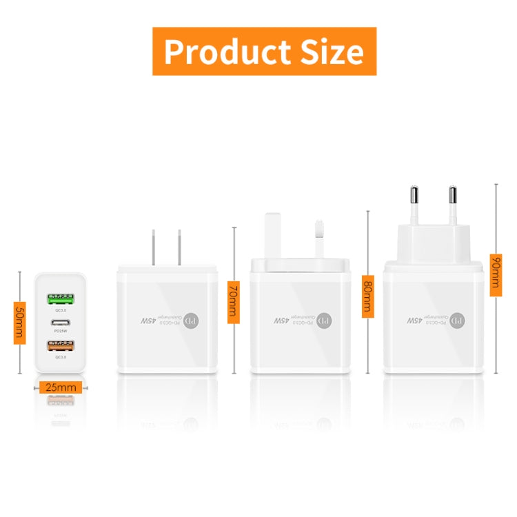 45W PD3.0 + 2 x QC3.0 USB Multi Port Charger with Type-C to 8 Pin Cable, US Plug(White) - free shipping - PMC Jewellery - Order now!