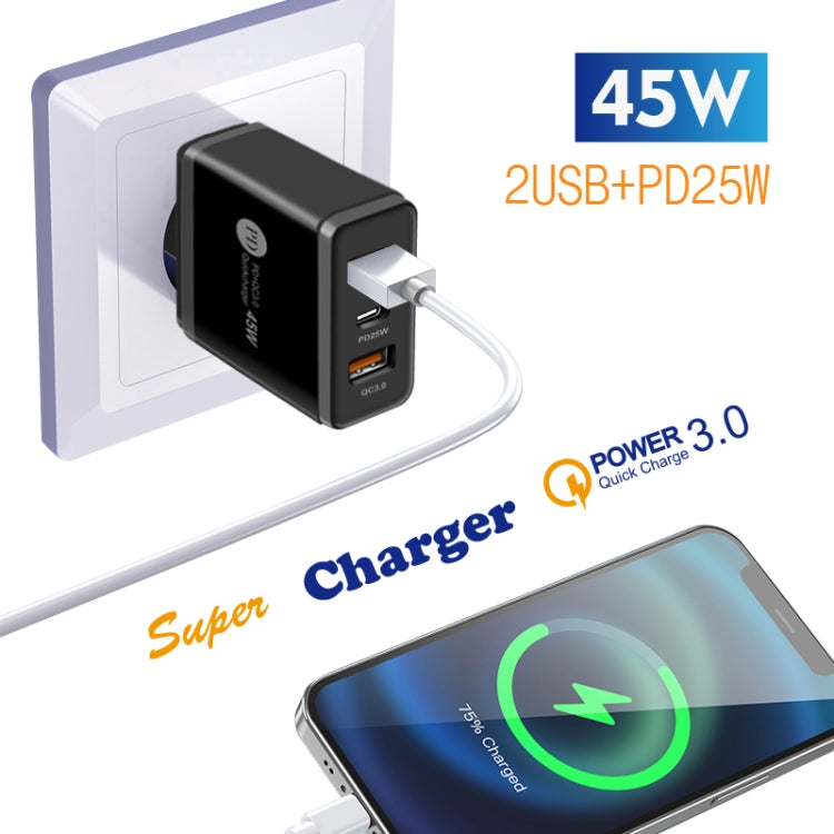 45W PD3.0 + 2 x QC3.0 USB Multi Port Charger with Type-C to Type-C Cable, UK Plug(Black) - USB Charger by PMC TechLife | Online Shopping South Africa | PMC TechLife | Buy Now Pay Later Mobicred