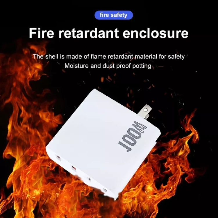 GaN 100W Dual USB + Dual USB-C/Type-C Multi Port Charger with 2m Type-C to Type-C Data Cable Set US Plug - Cable & Adapter by PMC Jewellery | Online Shopping South Africa | PMC Jewellery | Buy Now Pay Later Mobicred