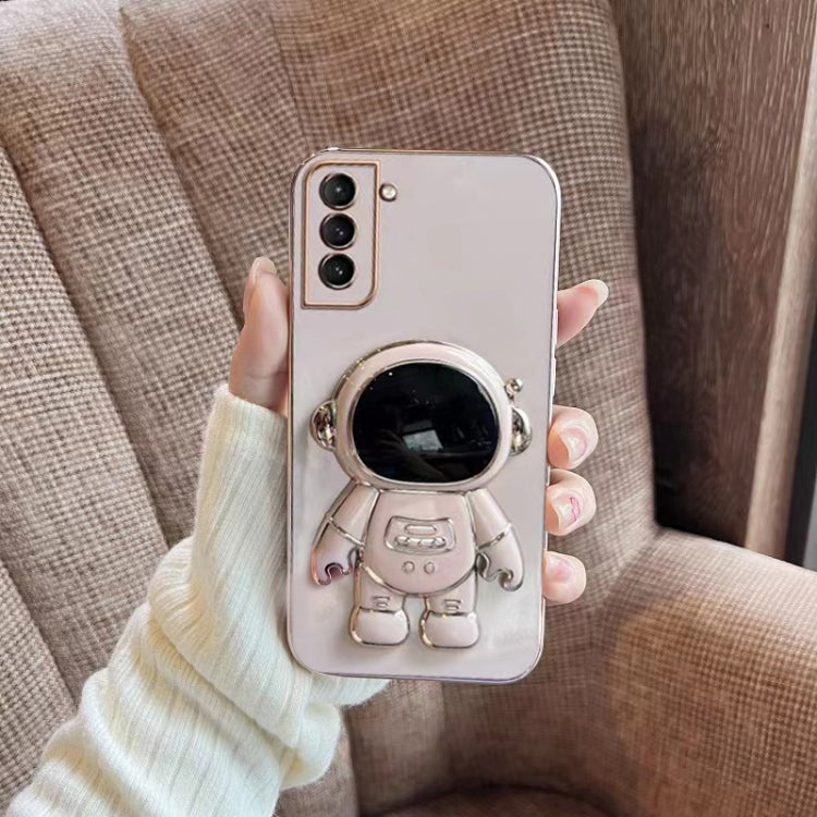 For Samsung Galaxy S21 5G Plating Astronaut Holder Phone Case(Pink) - Galaxy S21 5G Cases by PMC TechLife | Online Shopping South Africa | PMC TechLife