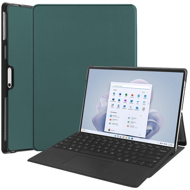 For Microsoft Surface Pro 9 JUNSUNMAY Custer Solid Color 3-Fold Stand Leather Tablet Case(Dark Green) - free shipping - PMC TechLife - Order now!