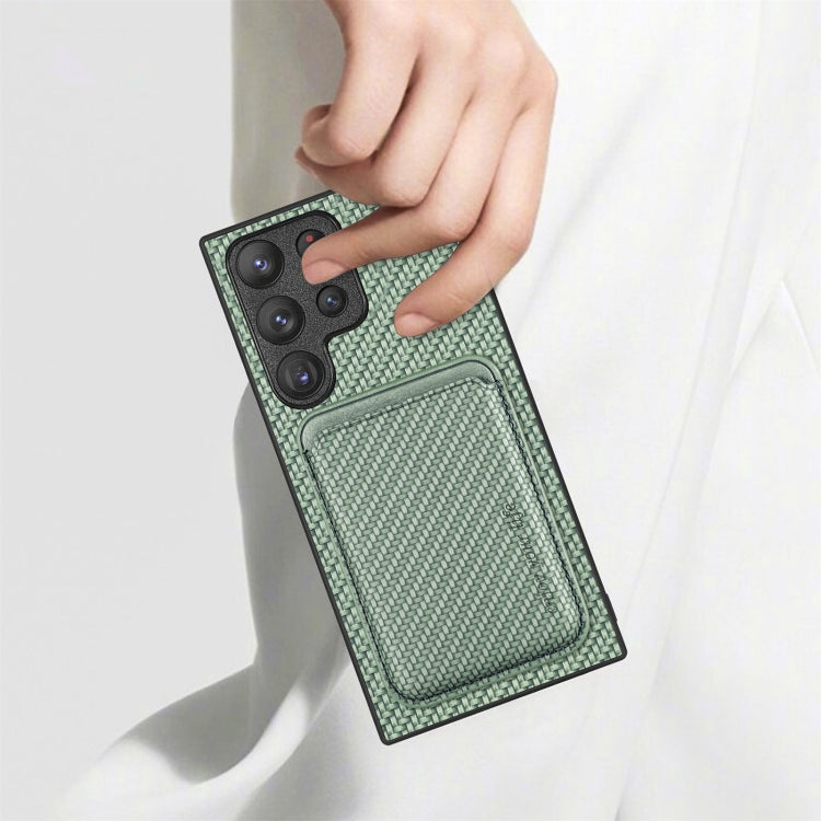 For Samsung Galaxy S23 Ultra 5G Carbon Fiber Leather Card Magsafe Case(Khaki) - Galaxy S23 Ultra 5G Cases by PMC TechLife | Online Shopping South Africa | PMC TechLife