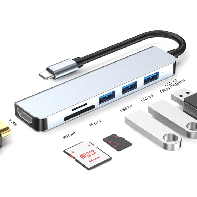 ENKAY Hat-Prince 6 in 1 Type-C to 4K HDMI Docking Station Adapter USB-C Hub SD/TF Card Reader - USB HUB by ENKAY | Online Shopping South Africa | PMC Jewellery | Buy Now Pay Later Mobicred