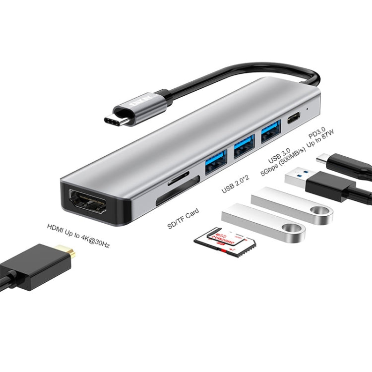 ENKAY Hat-Prince 7 in 1 Type-C to 4K HDMI Docking Station Adapter PD Quick Charge Hub SD/TF Card Reader - free shipping - PMC Jewellery - Order now!
