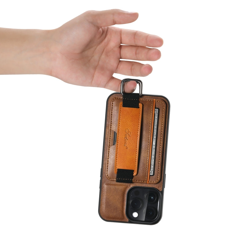 For iPhone 14 Pro Max Suteni H13 Card Wallet Wrist Strap Holder PU Phone Case(Brown) - iPhone 14 Pro Max Cases by Suteni | Online Shopping South Africa | PMC Jewellery