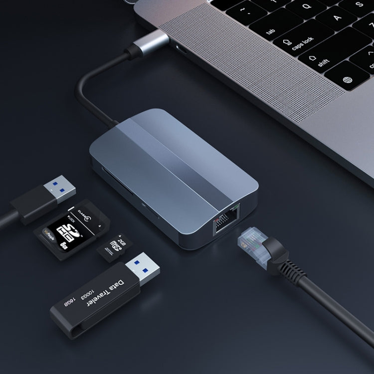 JUNSUNMAY 5 in 1 Type-c to RJ45 Ethernet + SD/TF Card Reader Multifunctional USB-C Hub - free shipping - PMC Jewellery - Order now!