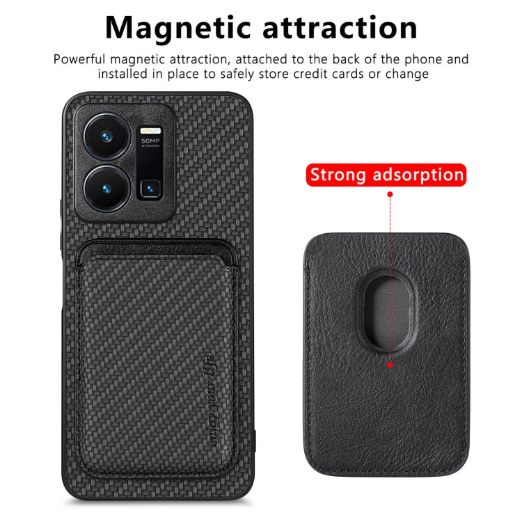 For vivo Y35 Carbon Fiber Leather Card Magsafe Case(Black) - vivo Cases by PMC TechLife | Online Shopping South Africa | PMC TechLife
