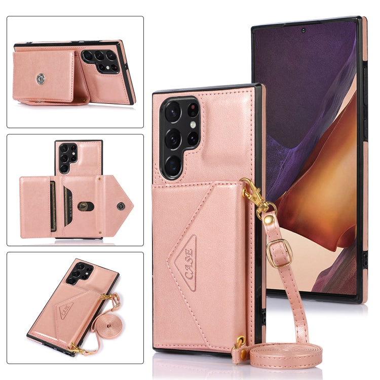 For Samsung Galaxy S23 Ultra 5G Cross-body Wallet Card Bag Leather Phone Case(Rose Gold) - Galaxy S23 Ultra 5G Cases by PMC Jewellery | Online Shopping South Africa | PMC Jewellery