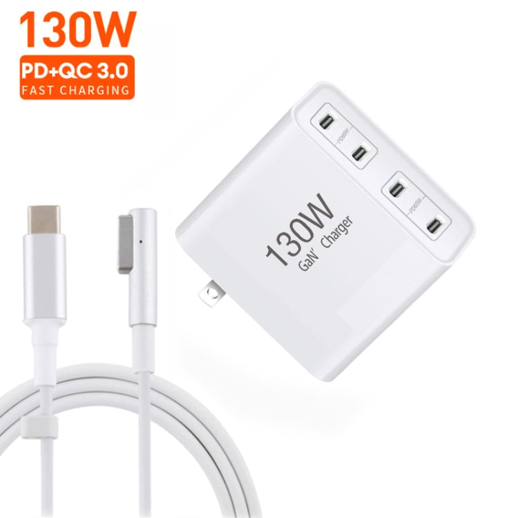 GaN 130W 4-Port USB-C PD65W / PD30W Multi Port Type-C Charger with  1.8m Type-C to MagSafe 1 / L Header Data Cable US Plug - Cable & Adapter by PMC Jewellery | Online Shopping South Africa | PMC Jewellery | Buy Now Pay Later Mobicred