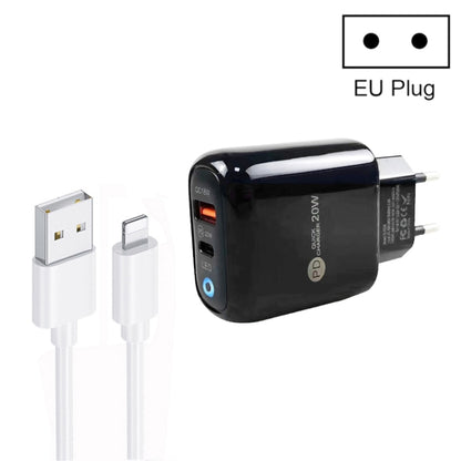 PD04 Type-C + USB Mobile Phone Charger with USB to 8 Pin Cable, EU Plug(Black) - USB Charger by PMC Jewellery | Online Shopping South Africa | PMC Jewellery | Buy Now Pay Later Mobicred