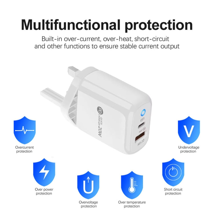 PD04 Type-C + USB Mobile Phone Charger with USB to 8 Pin Cable, UK Plug(White) - free shipping - PMC Jewellery - Order now!
