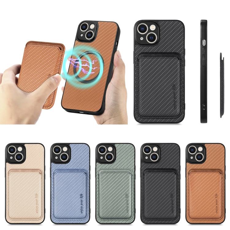 For iPhone 14 Carbon Fiber Leather Card Magsafe Magnetic Phone Case(Black) - iPhone 14 Cases by PMC TechLife | Online Shopping South Africa | PMC TechLife