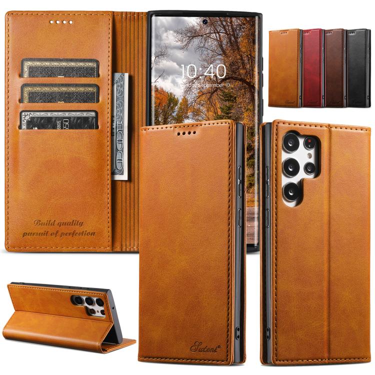 For Samsung Galaxy S25 Ultra 5G Suteni Calf Texture Horizontal Flip Leather Phone Case(Khaki) - free shipping - PMC TechLife - Order now!