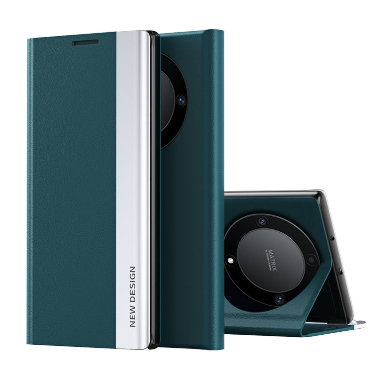 For Honor X9b Side Electroplated Adsorption Leather Phone Case(Green) - Honor Cases by PMC TechLife | Online Shopping South Africa | PMC TechLife | Buy Now Pay Later Mobicred