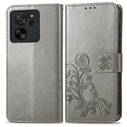 For Xiaomi 13T / 13T Pro Four-leaf Clasp Embossed Leather Phone Case(Gray) - Xiaomi Cases by PMC Jewellery | Online Shopping South Africa | PMC Jewellery | Buy Now Pay Later Mobicred