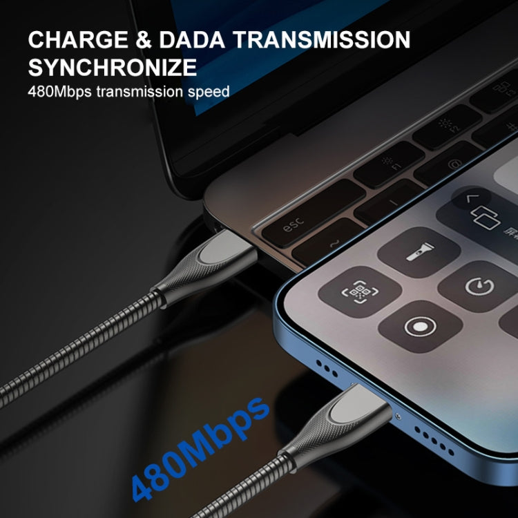 ENKAY ENK-CB132 USB to USB-C / Type-C Carbon Steel Hose Spring 6A Supper Fast Charging Data Cable, Length:2m(Silver) - USB-C & Type-C Cable by ENKAY | Online Shopping South Africa | PMC TechLife | Buy Now Pay Later Mobicred