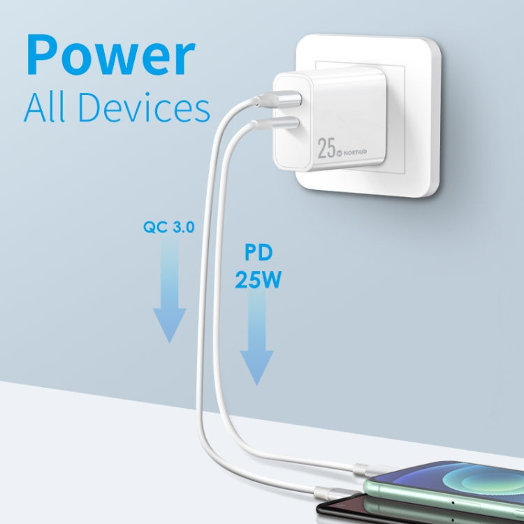 NORTHJO NOPD2002 PD20W USB-C/Type-C + QC 3.0 USB Dual Ports Fast Charger, US Plug(White) - USB Charger by NORTHJO | Online Shopping South Africa | PMC Jewellery | Buy Now Pay Later Mobicred