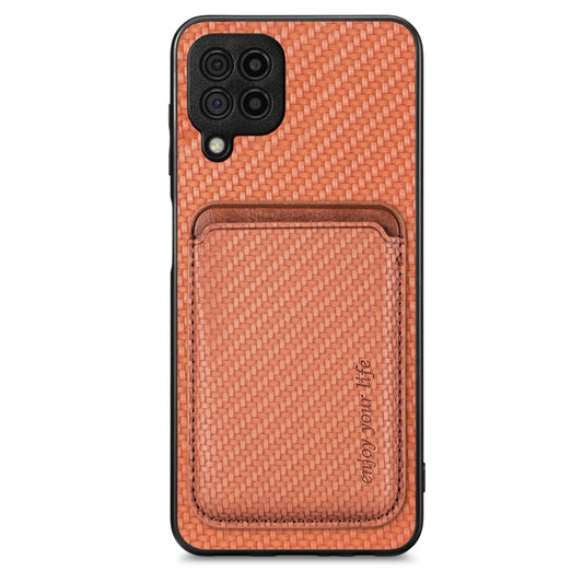 For Samsung Galaxy A22 4G Carbon Fiber Leather Card Magsafe Magnetic Phone Case(Brown) - Galaxy Phone Cases by PMC Jewellery | Online Shopping South Africa | PMC Jewellery